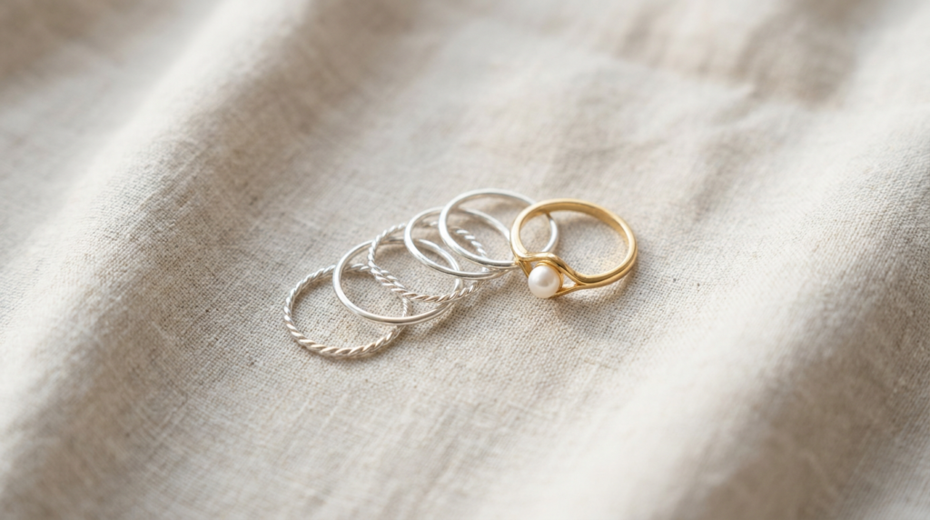 Anillos originales de mujer en plata y dorado, colección de joyería Timpyk